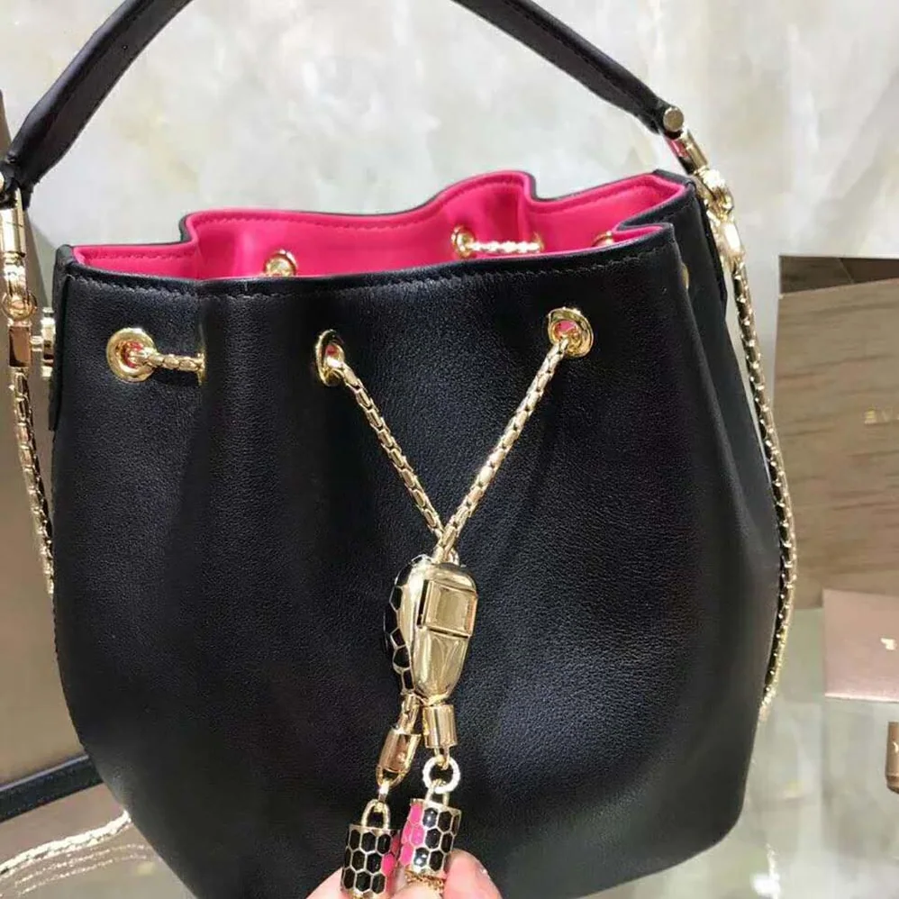 Bvlgari Bucket Serpenti Forever in Black Smooth Calf Leather for Women