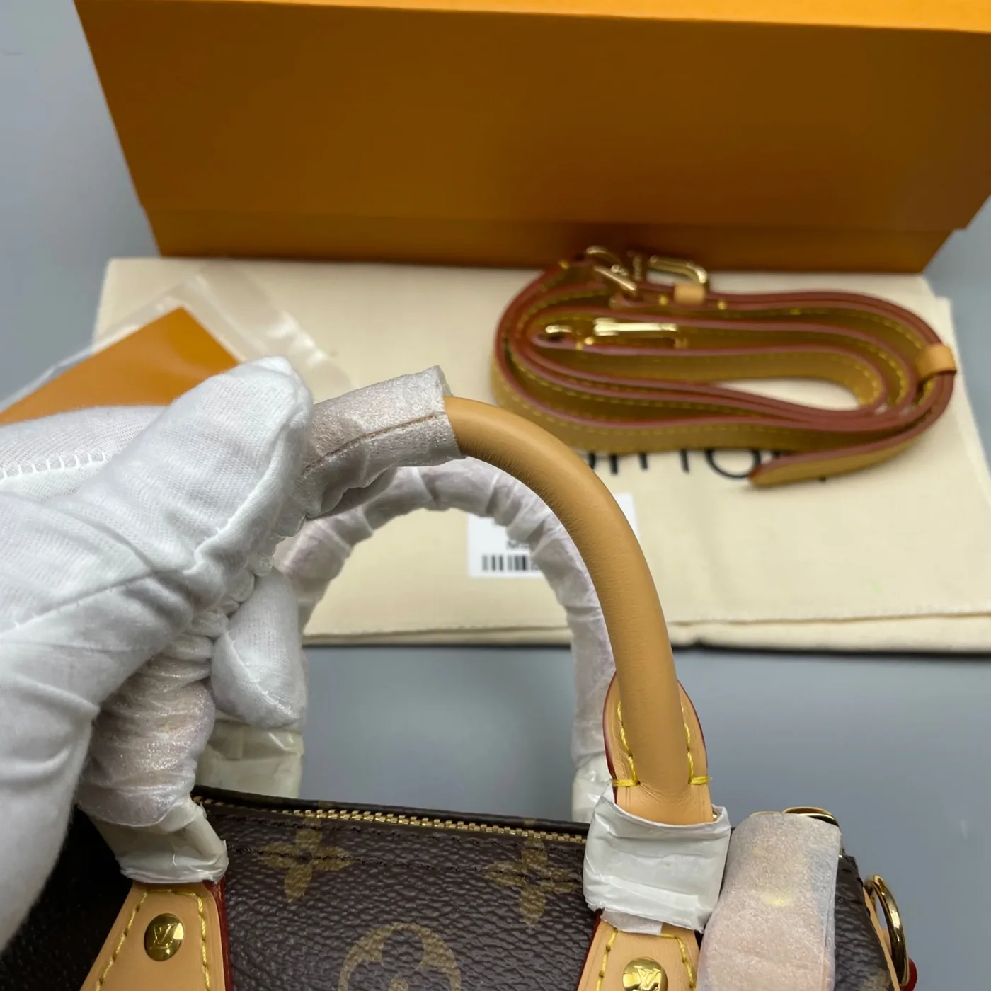 Louis Vuitton Nano Speedy Top Handle Bag in Brown Gold Hardware