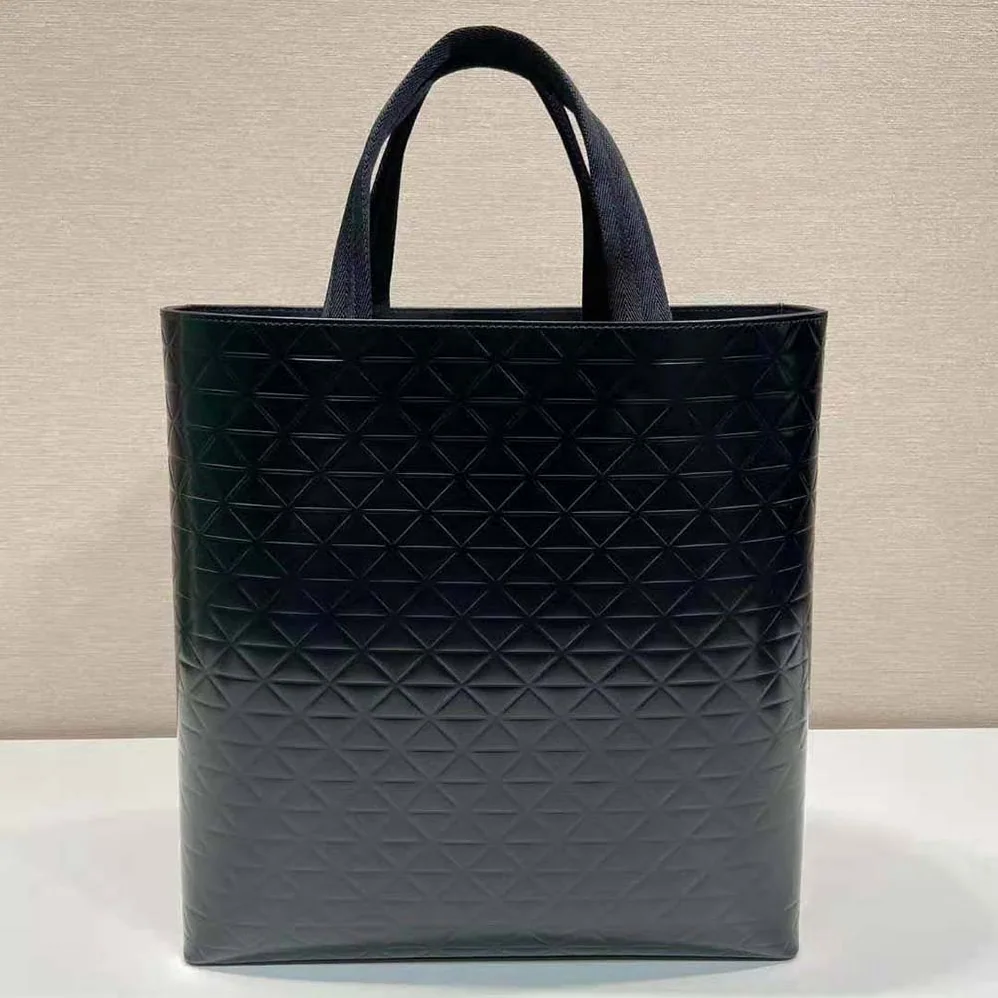 Prada Brushed Leather Tote Bag with Water Bottle for Men in Black