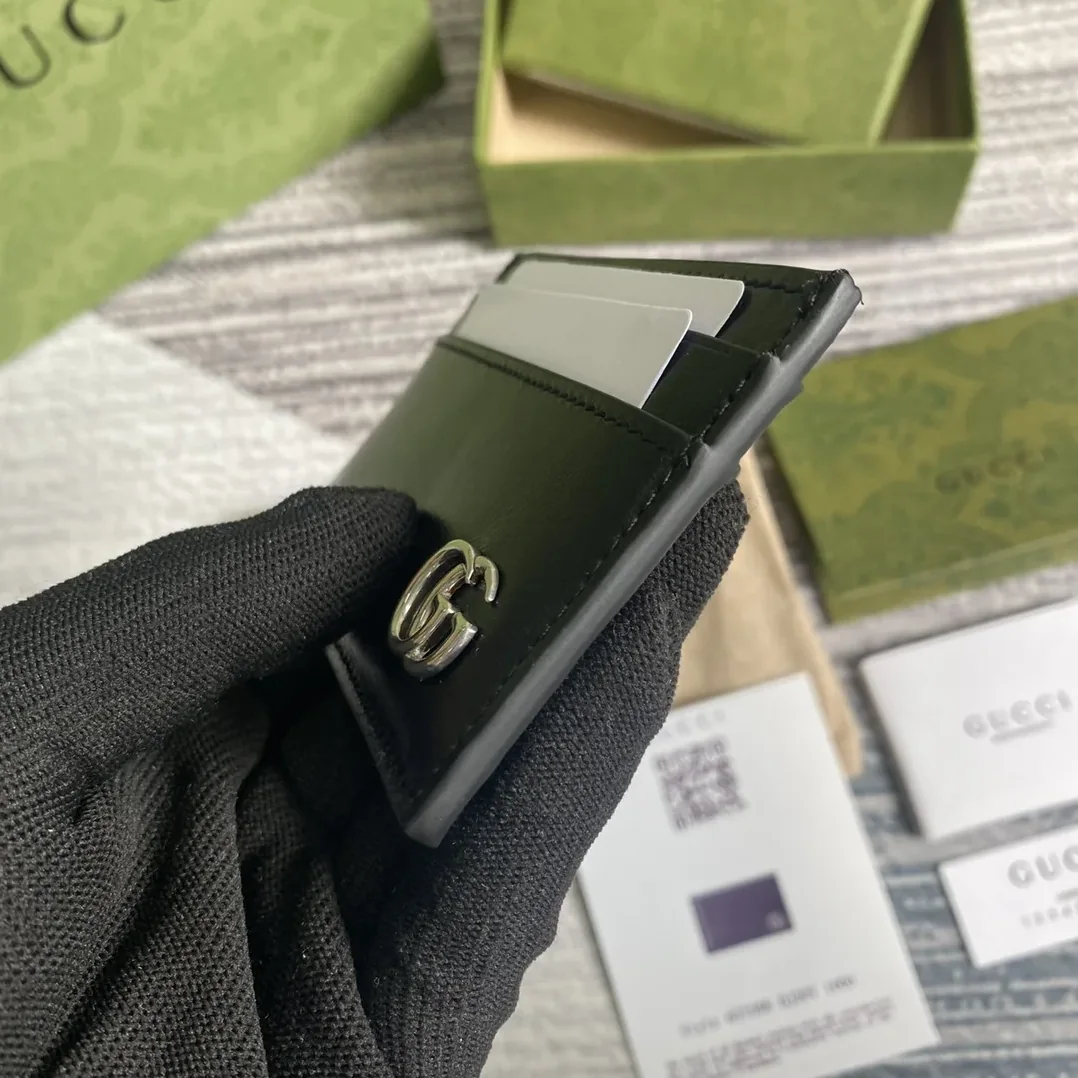 Gucci GG Marmont Card Case Black Silver Hardware /