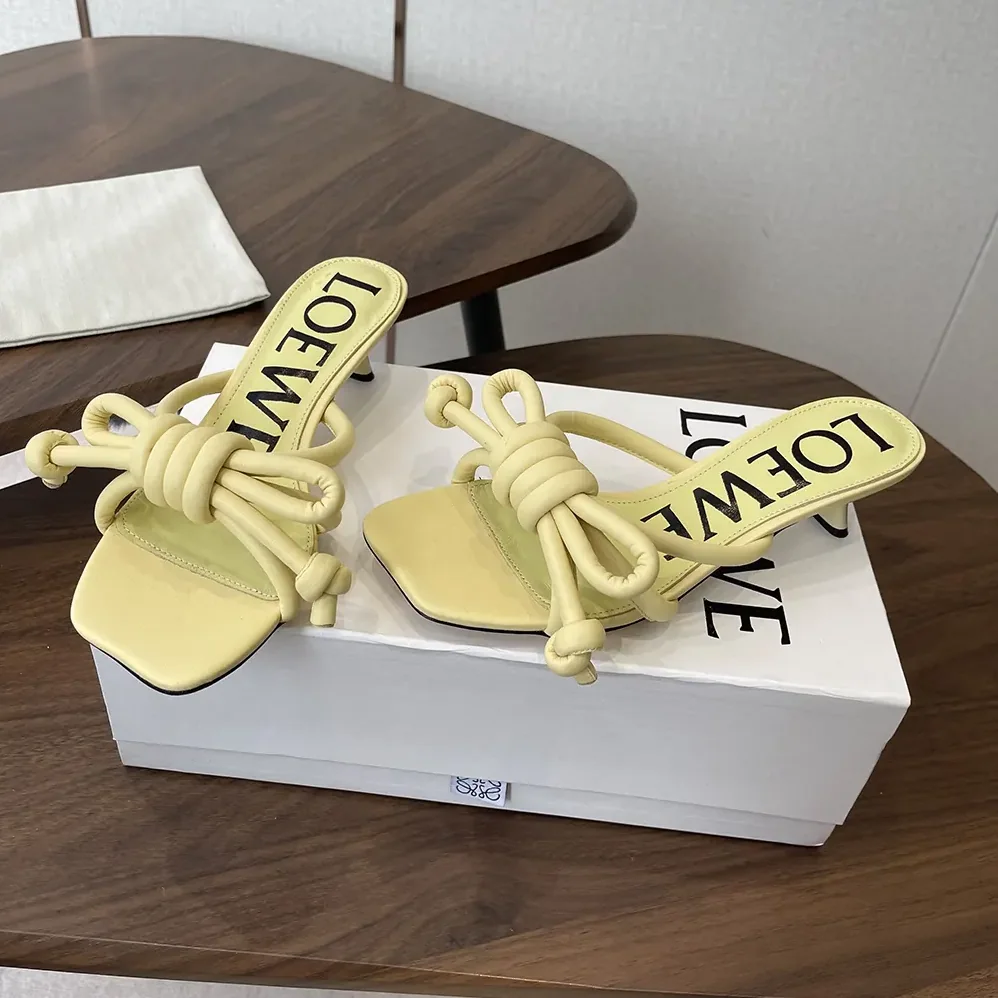 Loewe Flamenco Knot Sandal in Lambskin for Women in Yellow Loewe Flamenco Knot Sandal in Lambskin for Women in Yellow
