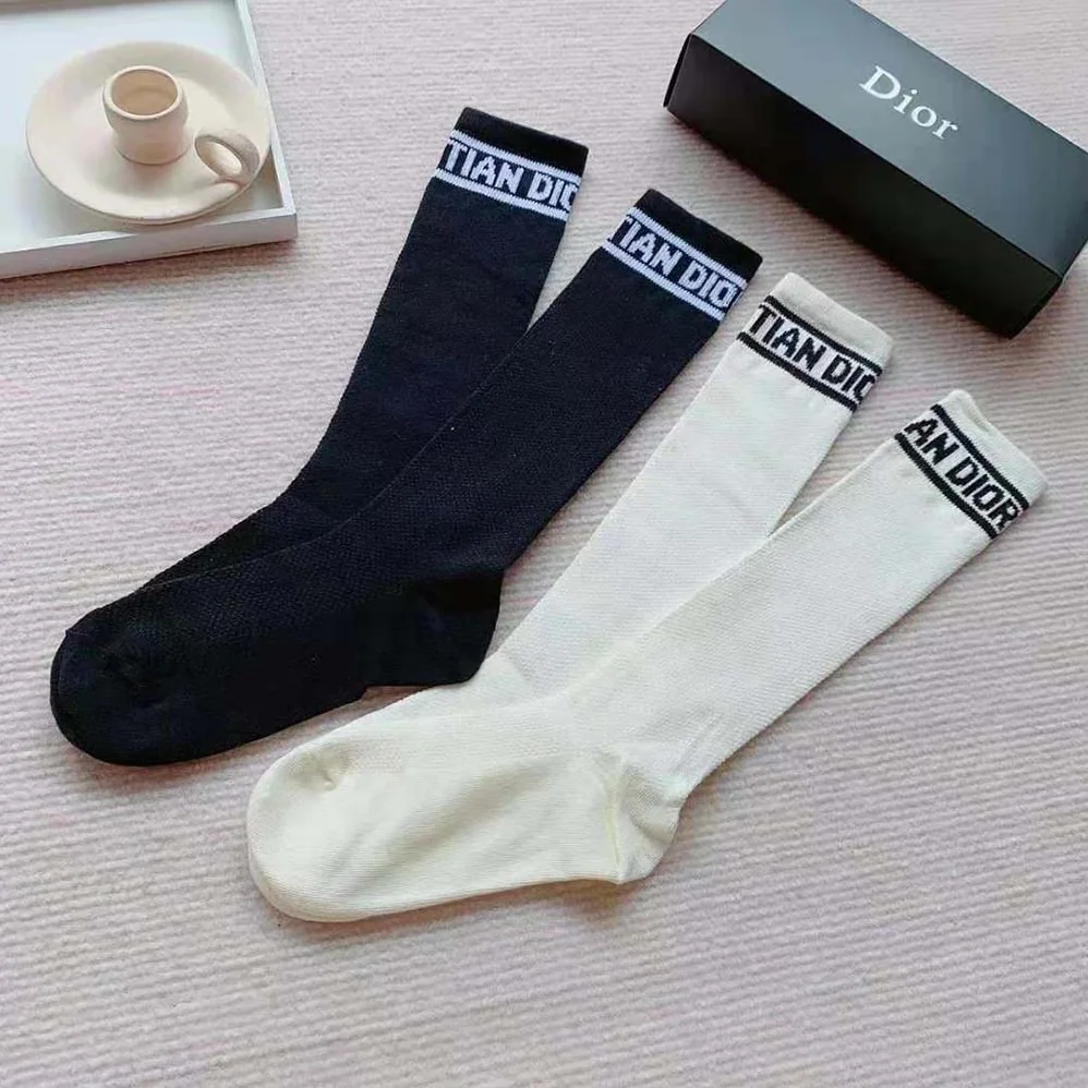 Dior Sporty High Socks White Black and Royal Blue Cotton for Women Dior Sporty High Socks White Black and Royal Blue Cotton for Women