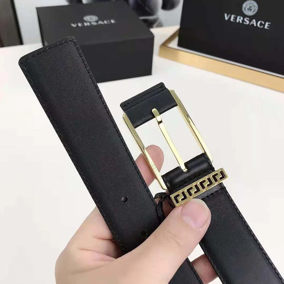 Versace Greca Accent Leather Belt for Unisex in Black Versace Greca Accent Leather Belt for Unisex in Black