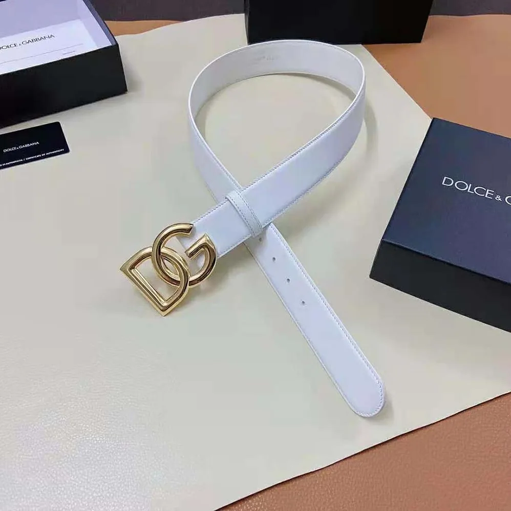 Dolce Gabbana D&G Calfskin Belt with DG Logo for Women in White Dolce Gabbana D&G Calfskin Belt with DG Logo for Women in White