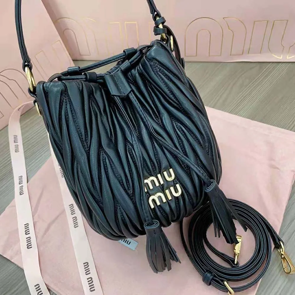 Miu Miu Matelassé Nappa Leather Bucket Bag for Women in Black Miu Miu Matelassé Nappa Leather Bucket Bag for Women in Black