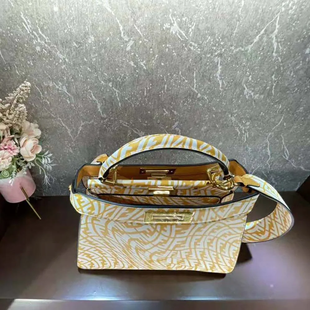 Fendi Peekaboo Iseeu Medium Yellow and white FF Vertigo Leather Bag for Women Fendi Peekaboo Iseeu Medium Yellow and white FF Vertigo Leather Bag for Women
