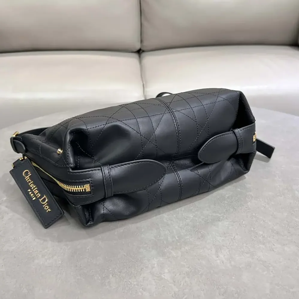 Dior Small D-Journey Bag in Crinkled Calfskin Black Flat Macrocannage for Women