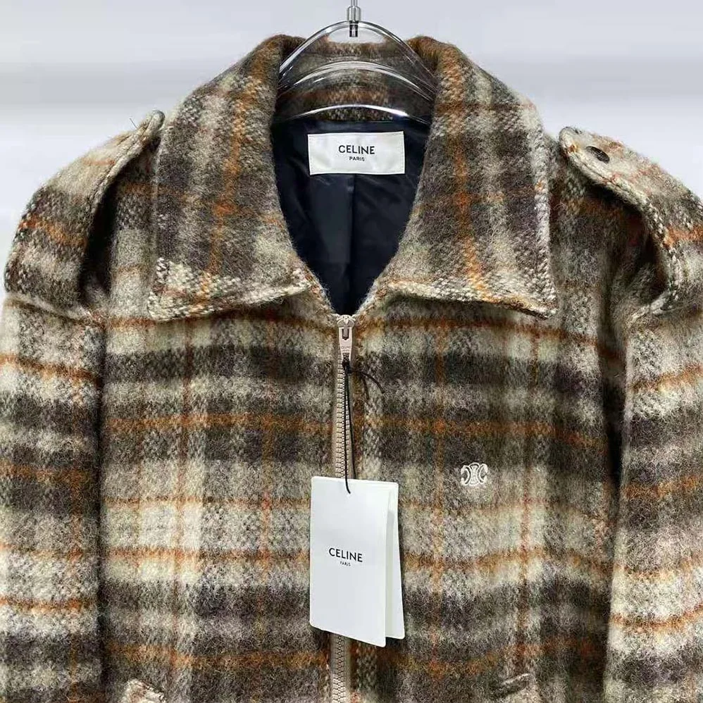 Celine Loose Teddy Jacket in Brushed Checked Tweed for Men Celine Loose Teddy Jacket in Brushed Checked Tweed for Men