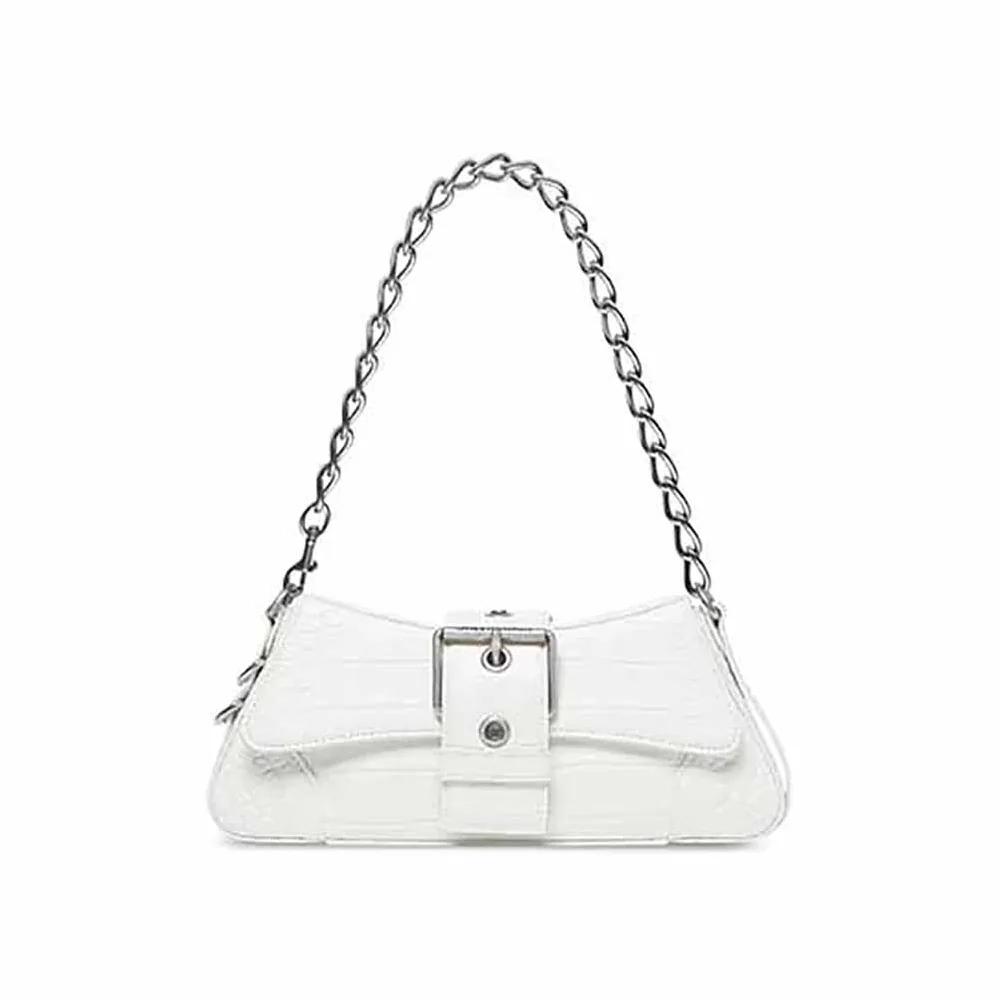 Balenciaga Lindsay Small Shoulder Bag with Strap Crocodile Embossed for Women in White