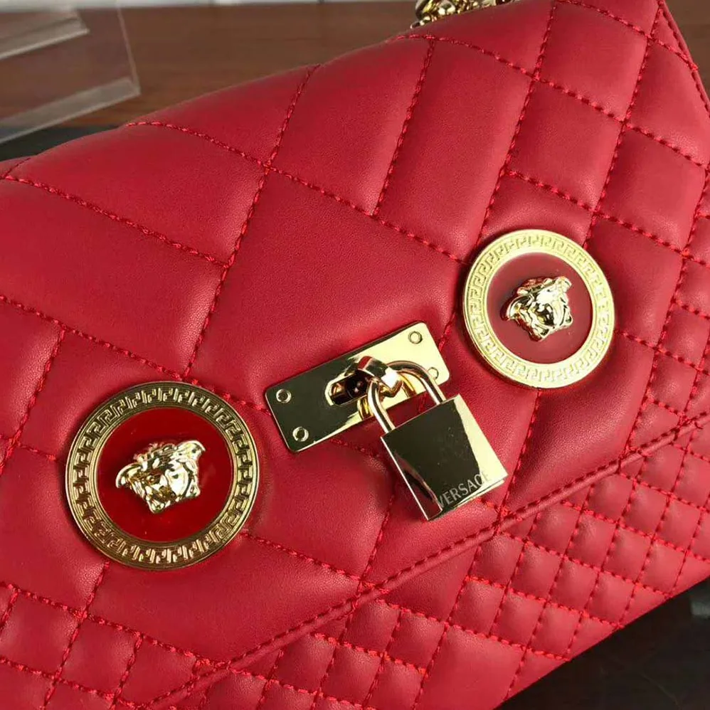 Versace Small Quilted Icon Shoulder Bag Nappa Leather for Women in Red Versace Small Quilted Icon Shoulder Bag Nappa Leather for Women in Red