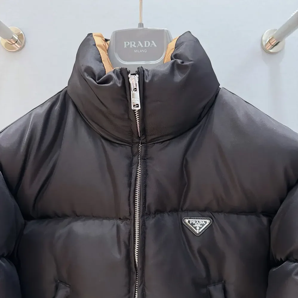 Prada Cropped Re-Nylon Down Jacket for Women in Black