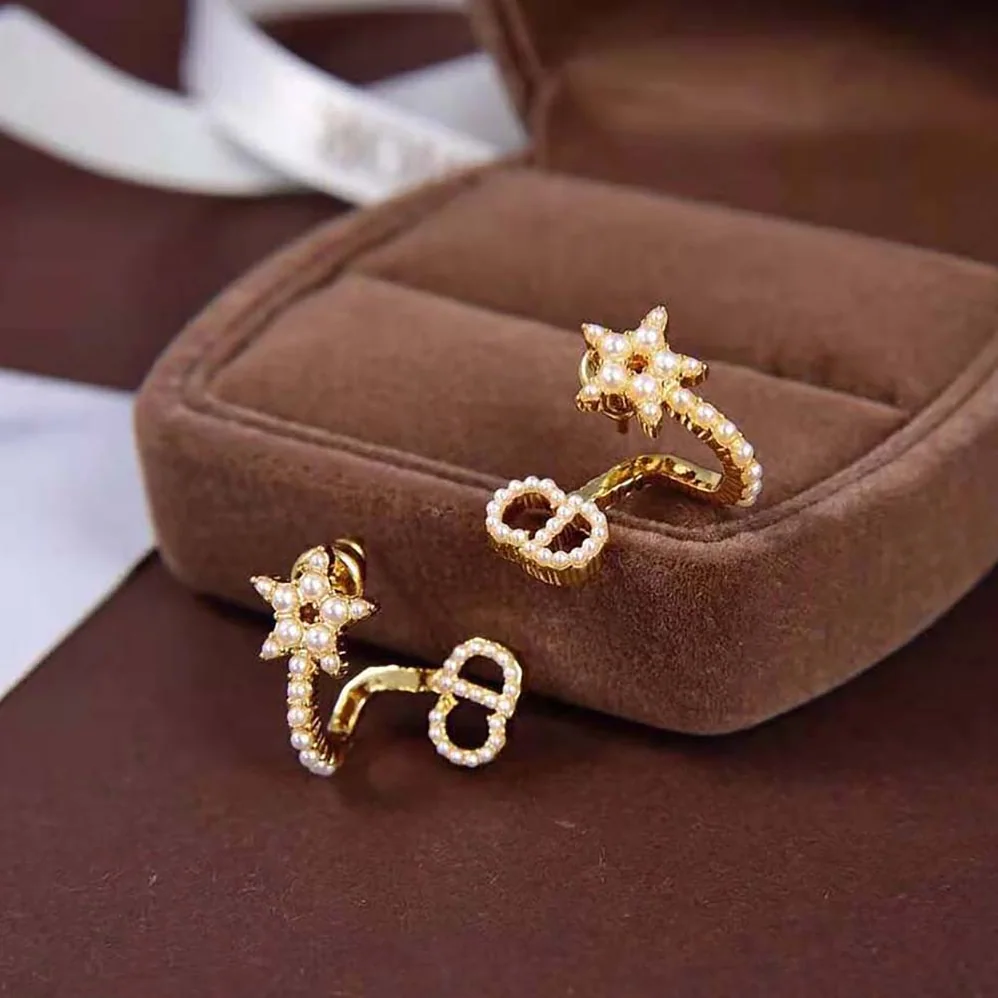 Dior Clair D Lune Earrings Gold-Finish Metal and White Resin Pearls for Women