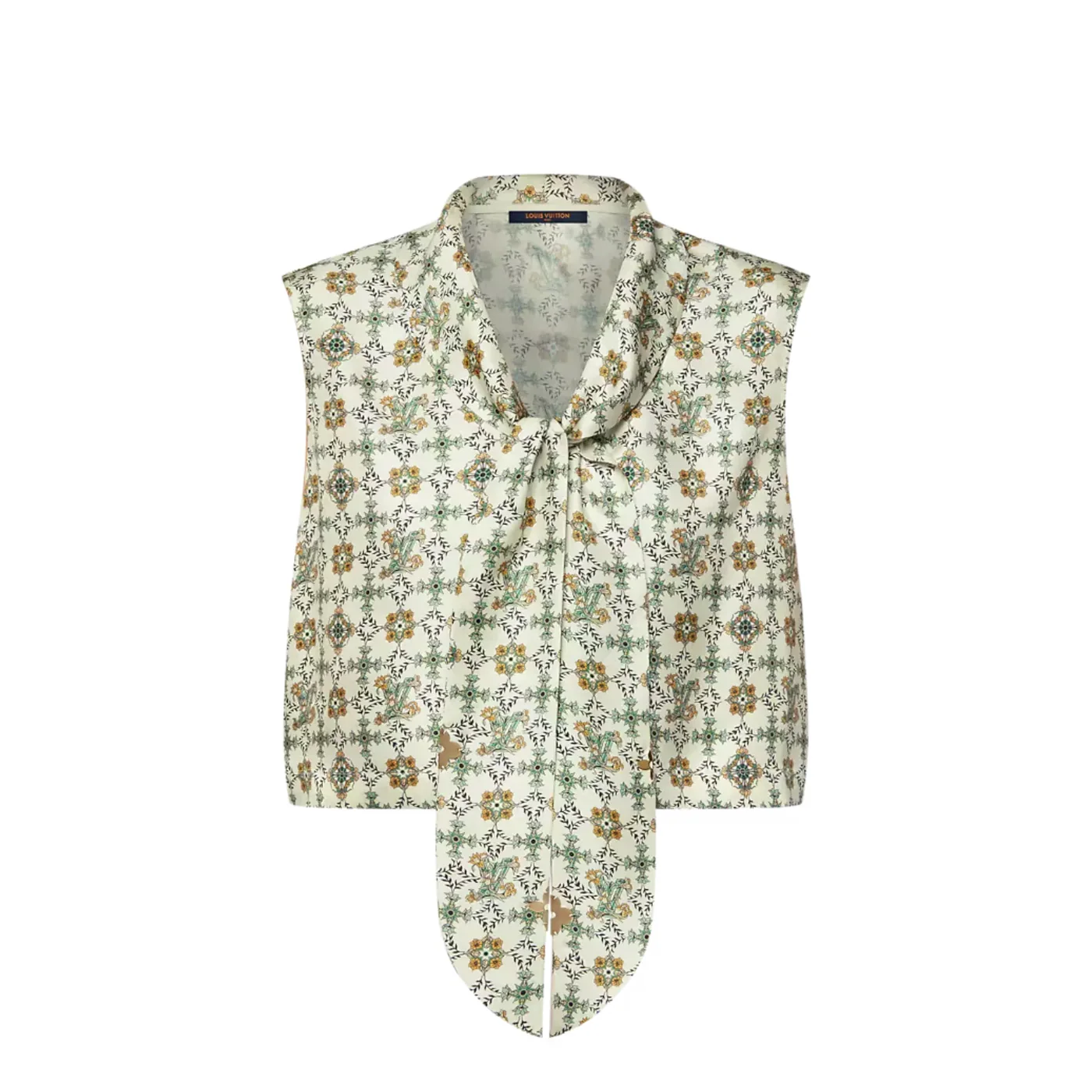 Louis Vuitton Cropped Nouveau Lavalliere Blouse Green in Beige