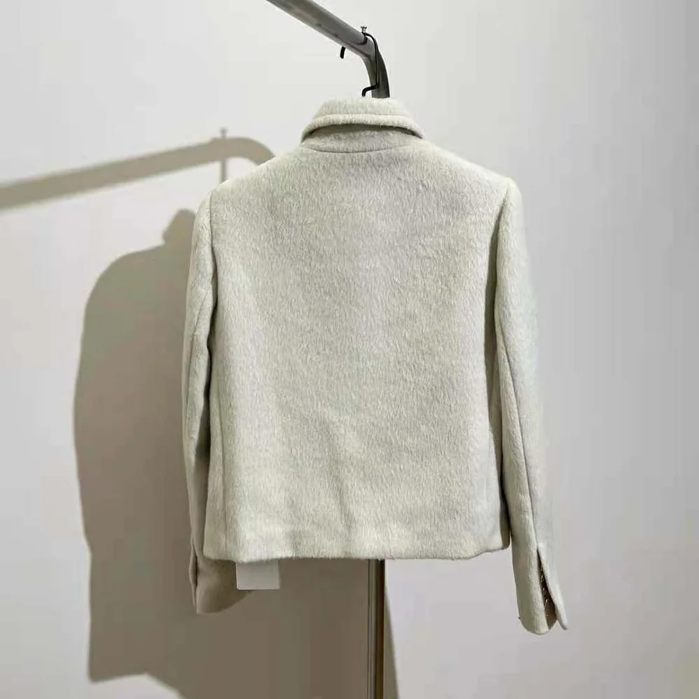 Celine Jacket with Claudine Collar in Wool Cloth for Women in Beige