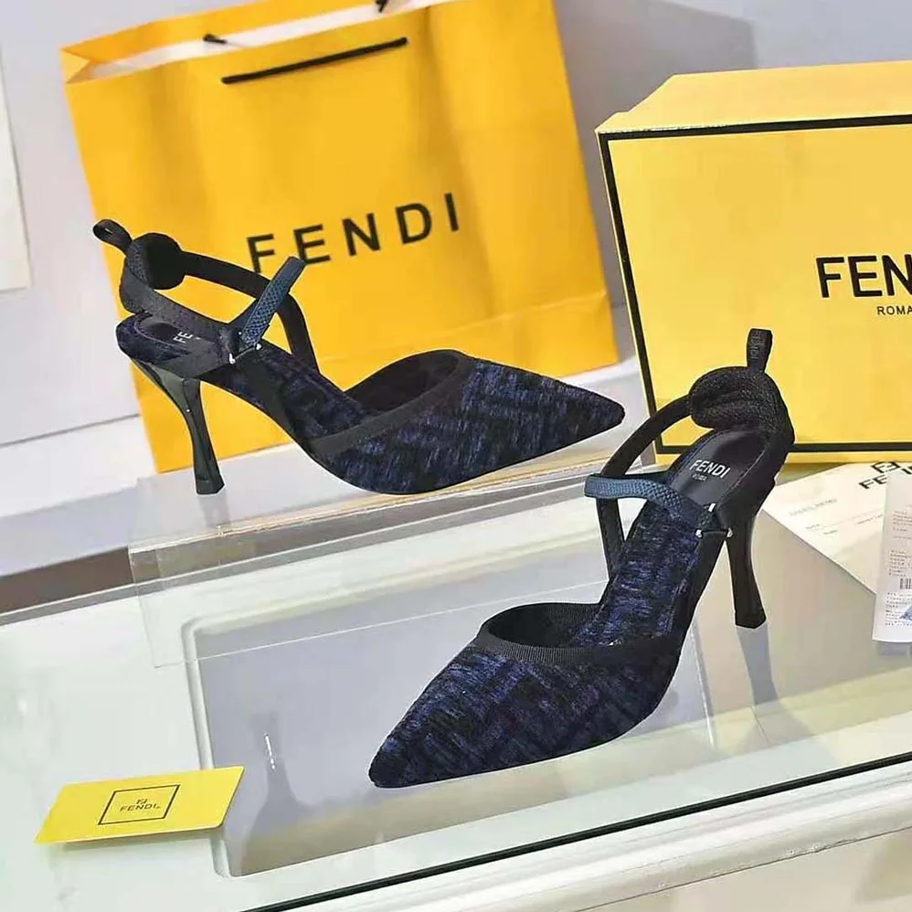 Fendi Colibrì Lite High-heeled Blue FF Chenille Slingbacks for Women