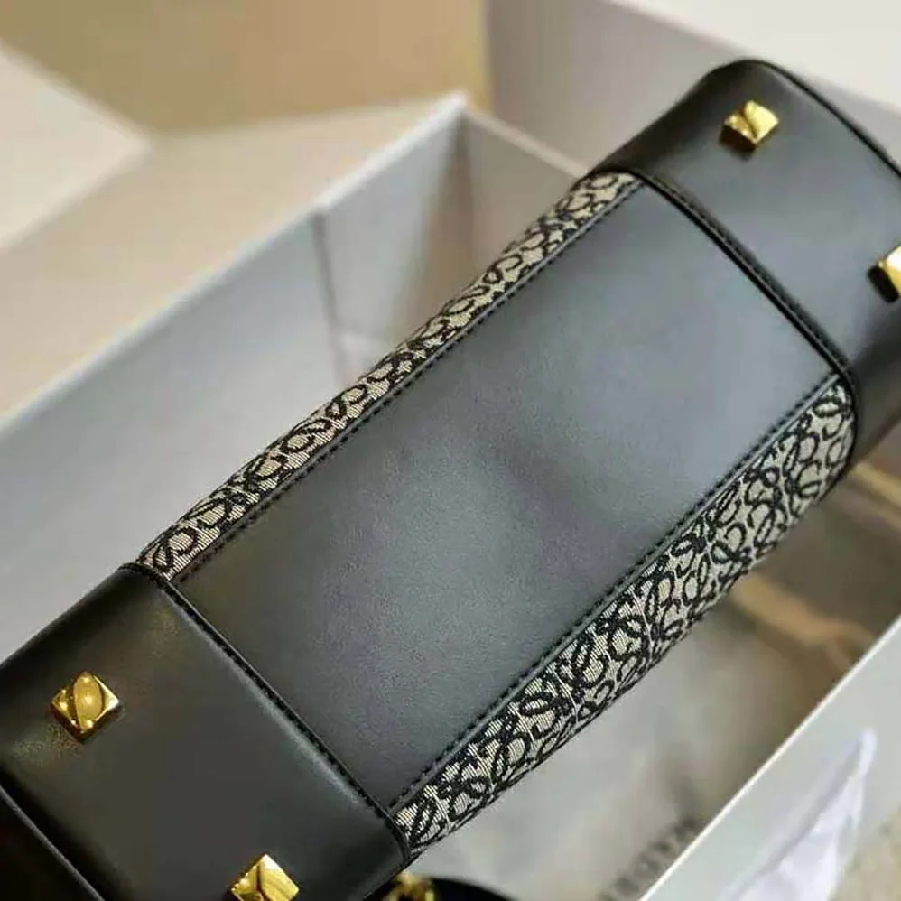 Loewe Amazona 23 in Anagram Jacquard and Calfskin for Women in Black Loewe Amazona 23 in Anagram Jacquard and Calfskin for Women in Black