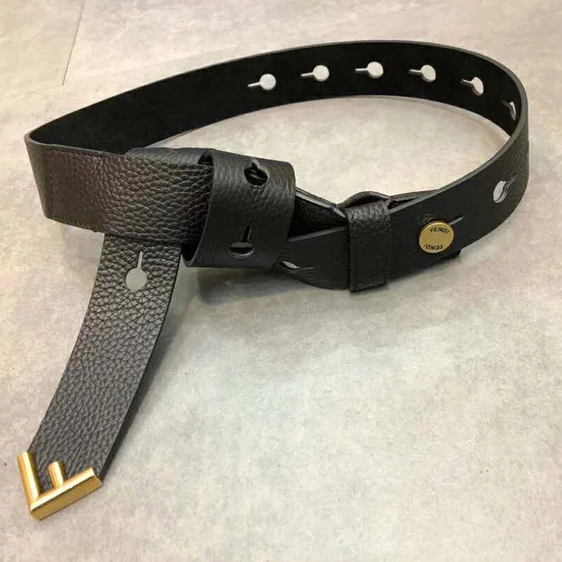 Fendi Long Tie Belt with F-Shaped Tip for Women in Black