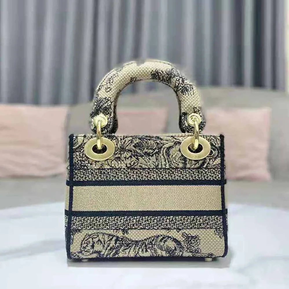 Dior Mini Lady D-lite Bag Brown Toile de Jouy Embroidery for Women