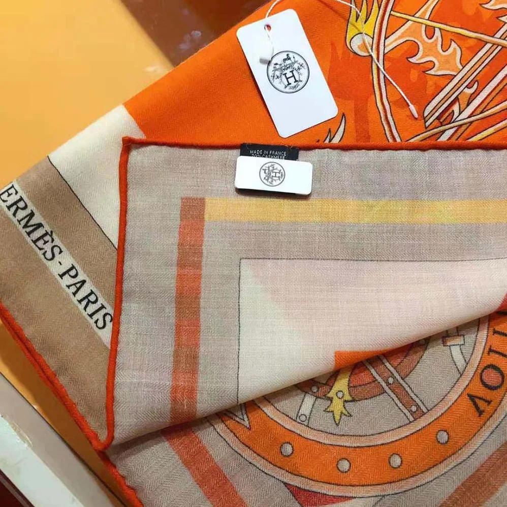 Hermes Voitures En Equilibre Shawl 140 for Women in Orange Hermes Voitures En Equilibre Shawl 140 for Women in Orange