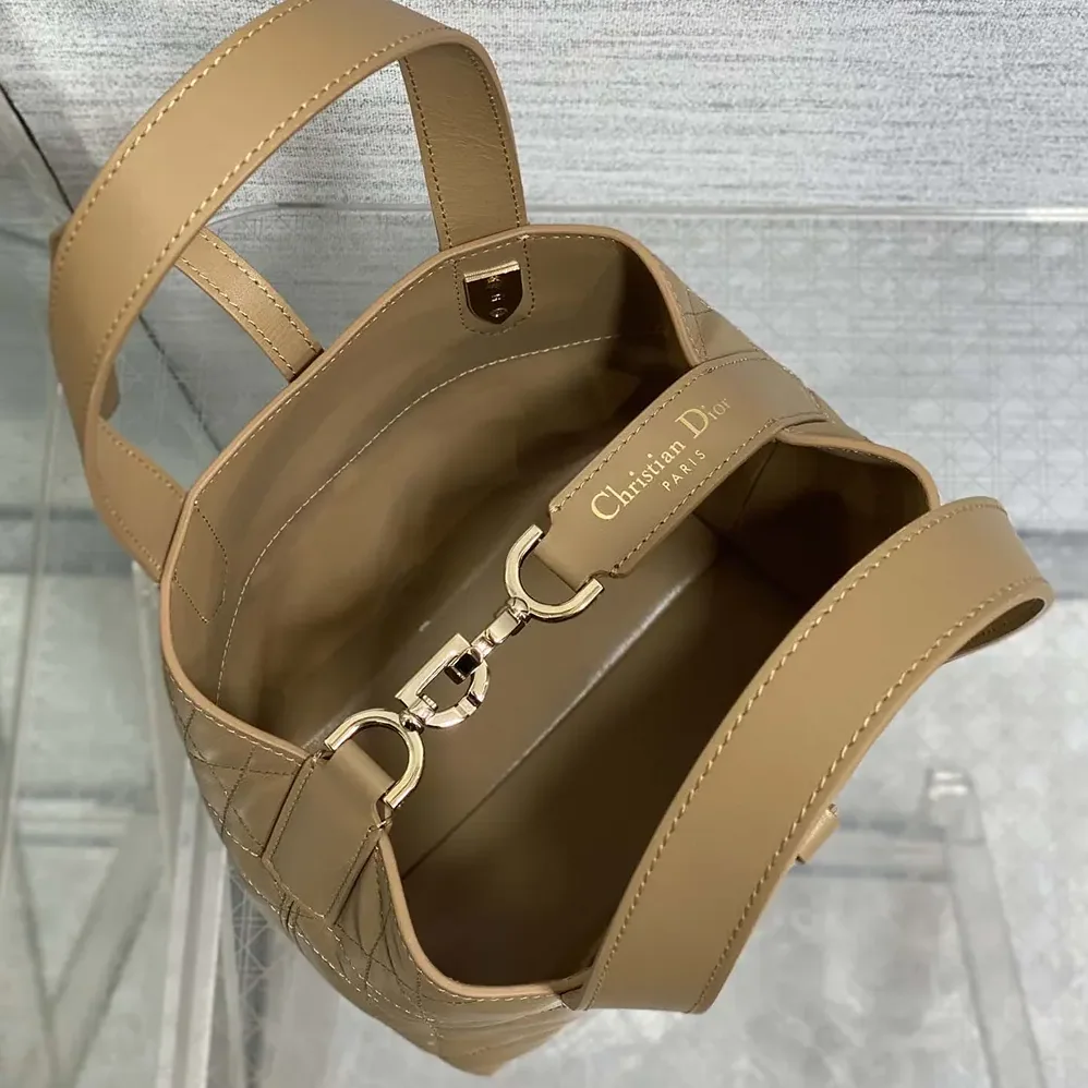 Dior Small Dior Toujours Vertical Tote Bag Medium Tan Macrocannage Calfskin for Women