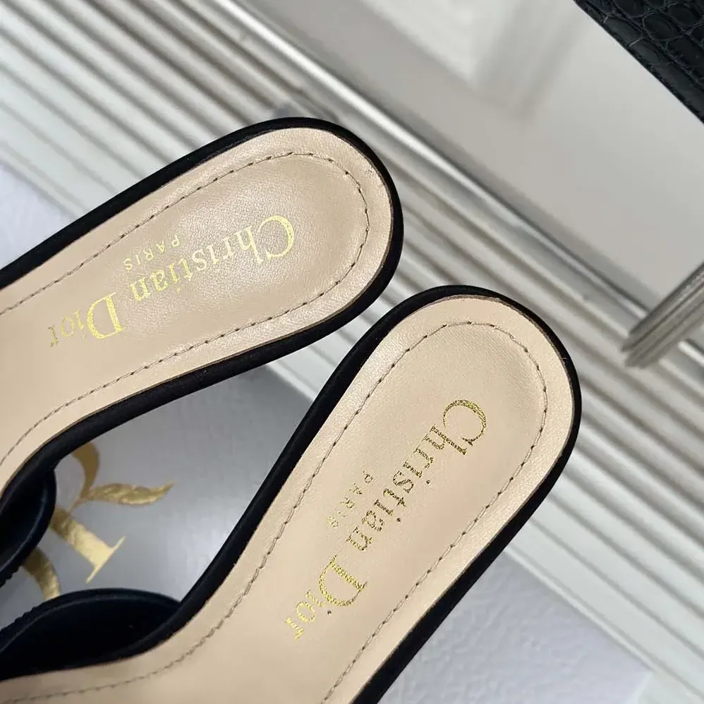 Dior Dior Tribales Heeled Slide Black Suede Calfskin and Strass for Women