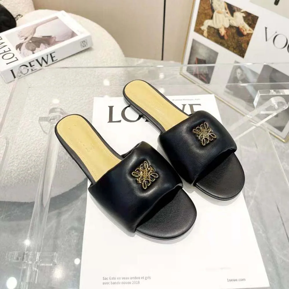 Loewe Anagram Padded Slide in Lambskin for Women in Black