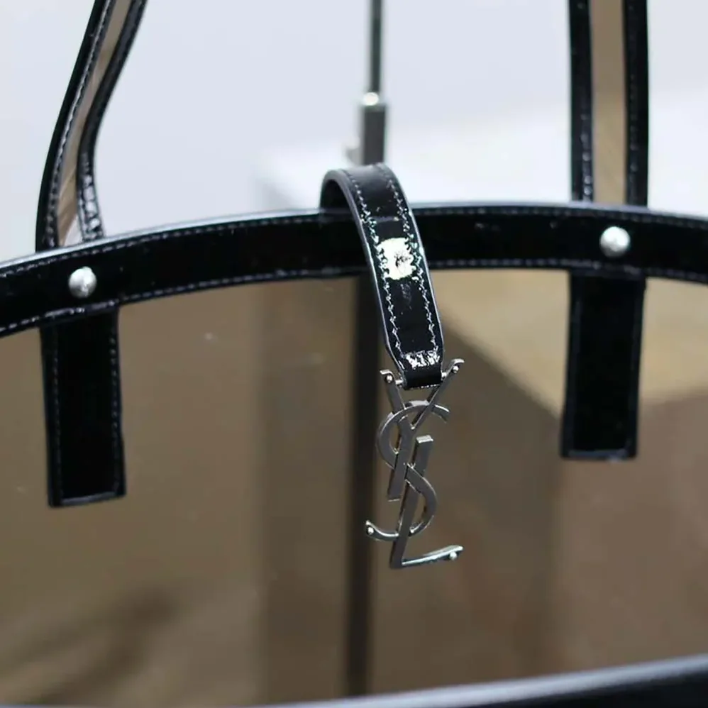 Saint Laurent YSL Panier Medium in Vinyl and Shiny Leather for Women in Black