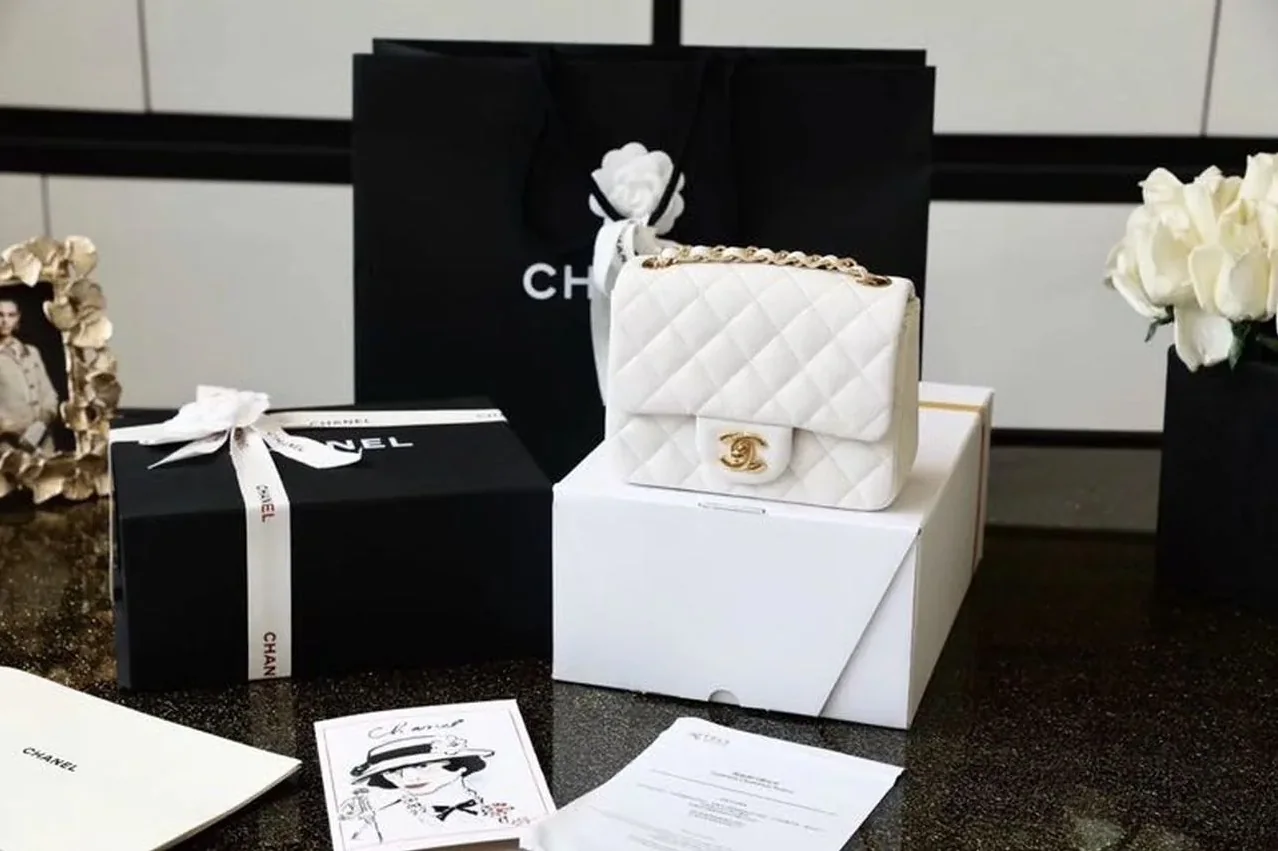 Chanel Classic Flap Bag Mini Crossbody in White Gold Hardware