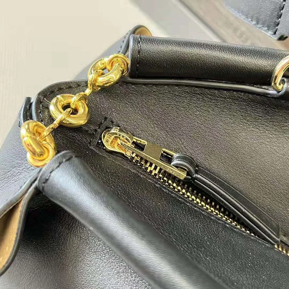 Loewe Small Paseo Bag in Shiny Nappa Calfskin with Chain for Women in Black