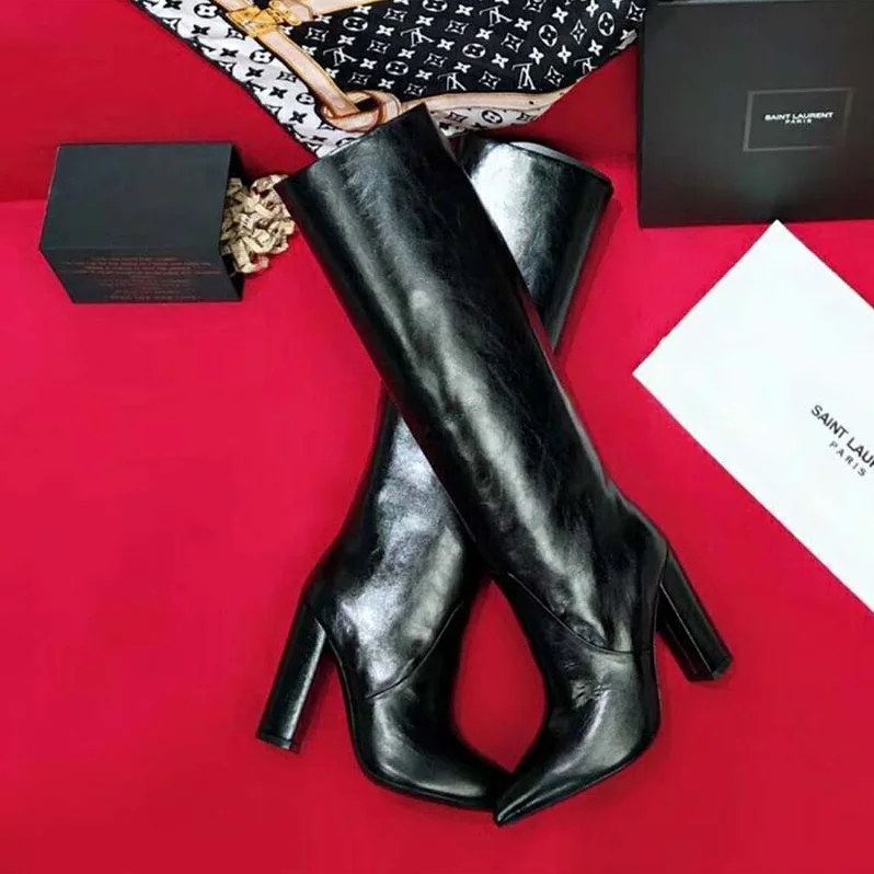 Saint Laurent YSL Shoes Lou Boot in Lambskin 90mm Heel for Women in Black Saint Laurent YSL Shoes Lou Boot in Lambskin 90mm Heel for Women in Black