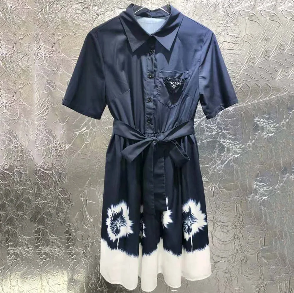 Prada Printed Poplin Dress for Women in Blue Prada Printed Poplin Dress for Women in Blue