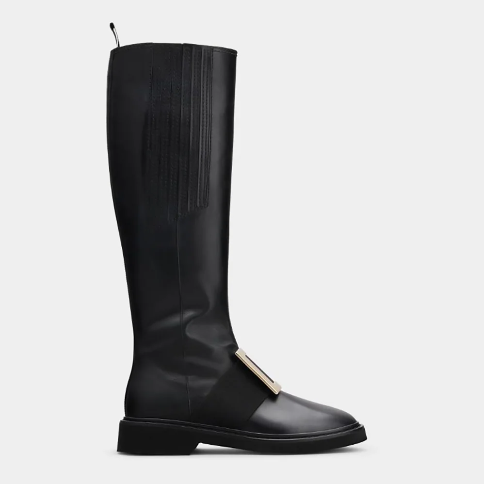 Roger Vivier Rangers Metal Buckle Boots in Leather for Women in Black
