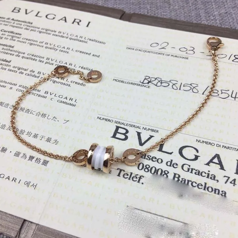 Bvlgari B.zero1 Soft Bracelet in 18 KT Rose Gold with 18 KT Rose Gold and White Ceramic Pendant for Women