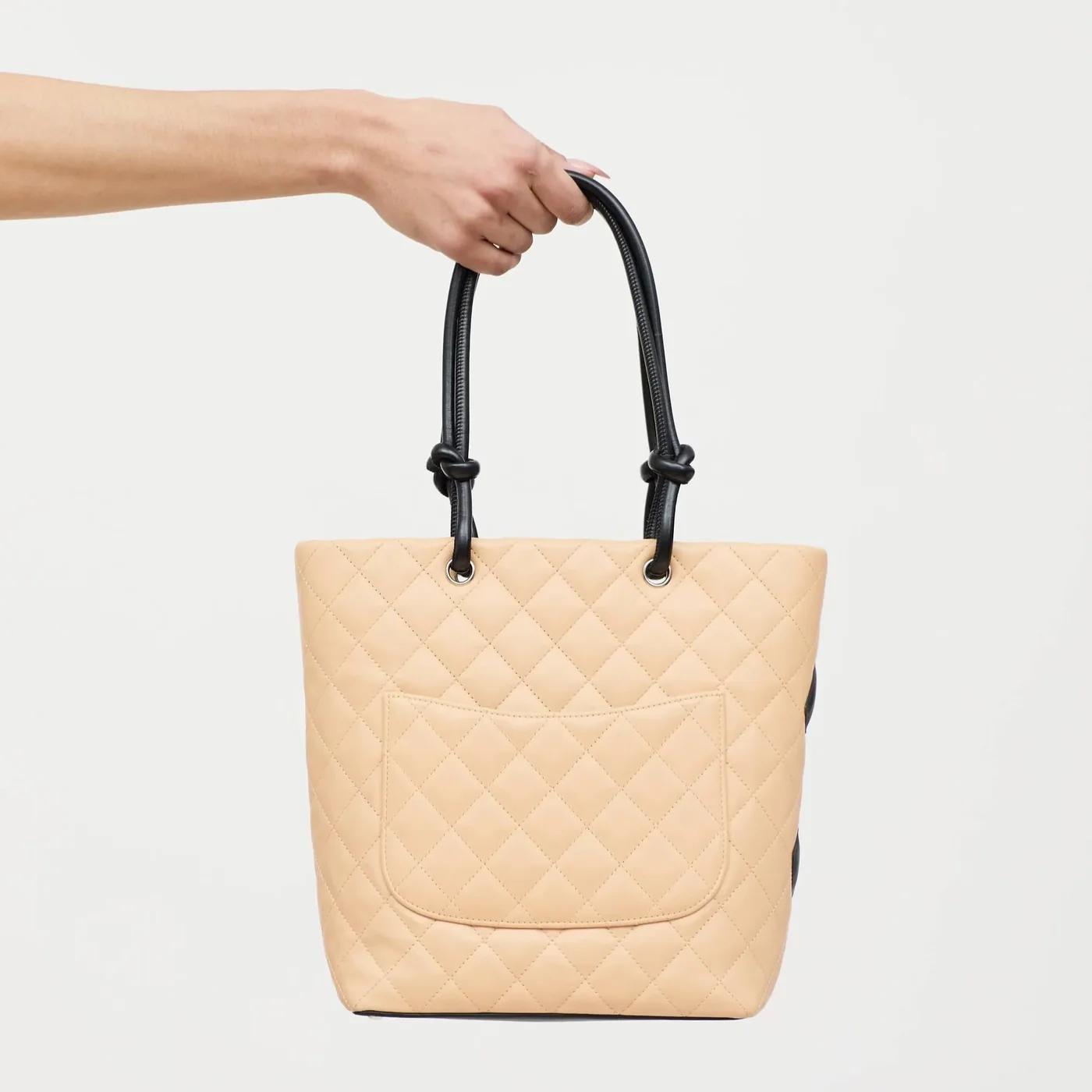 Chanel Cambon Ligne Medium Tote Bag in Beige/ Black Silver Hardware