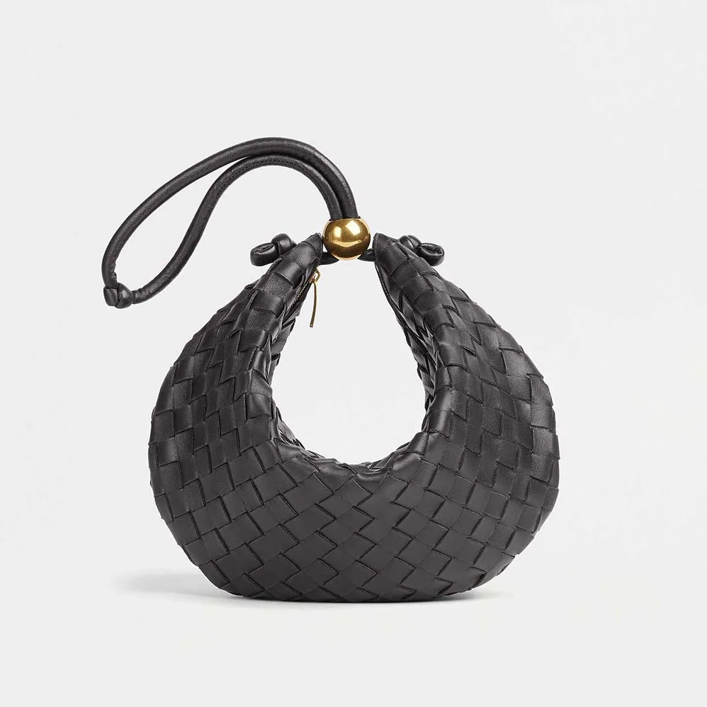 Bottega Veneta Turn Medium Intrecciato Leather Pouch with Adjustable Strap for Women in Black