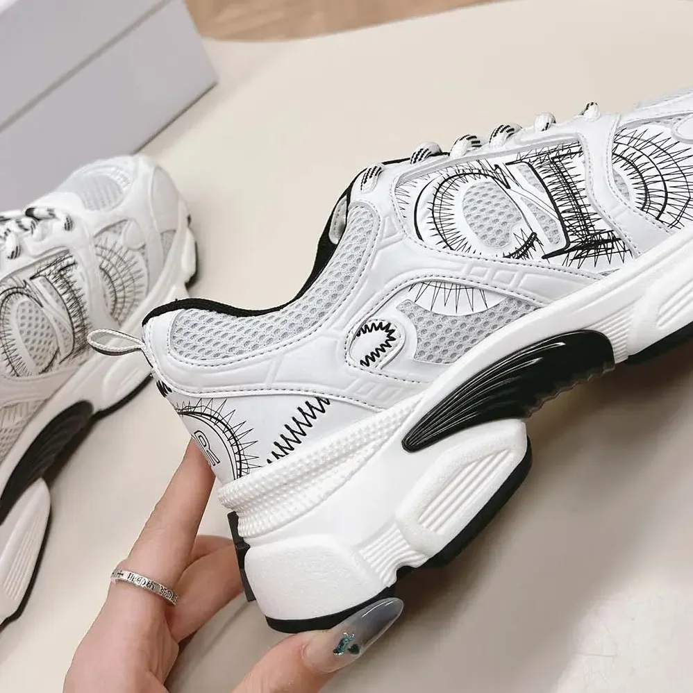Dior Chrono Sneaker White and Black Mesh with Leather for Women in Effect Panels Dior Chrono Sneaker White and Black Mesh with Leather for Women in Effect Panels