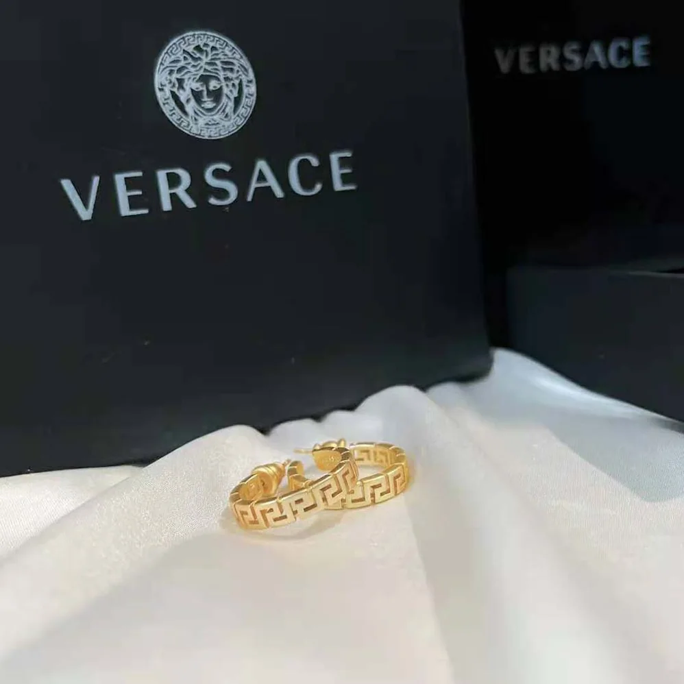 Versace Small Greca Hoop Earrings for Women in Gold