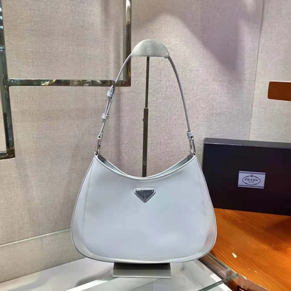 Prada Cleo Brushed Leather Shoulder Bag for Women in White