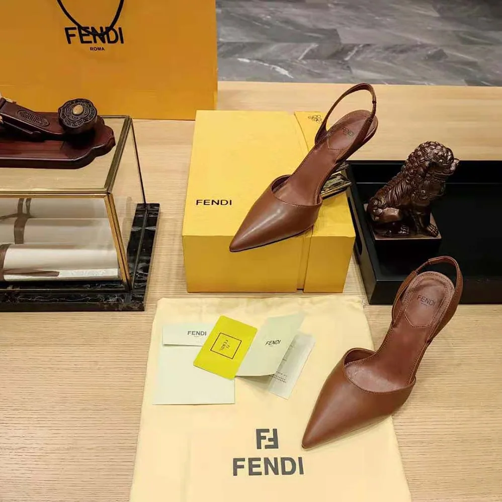Fendi Fendi First Brown Leather High for Women in Heeled Slingbacks