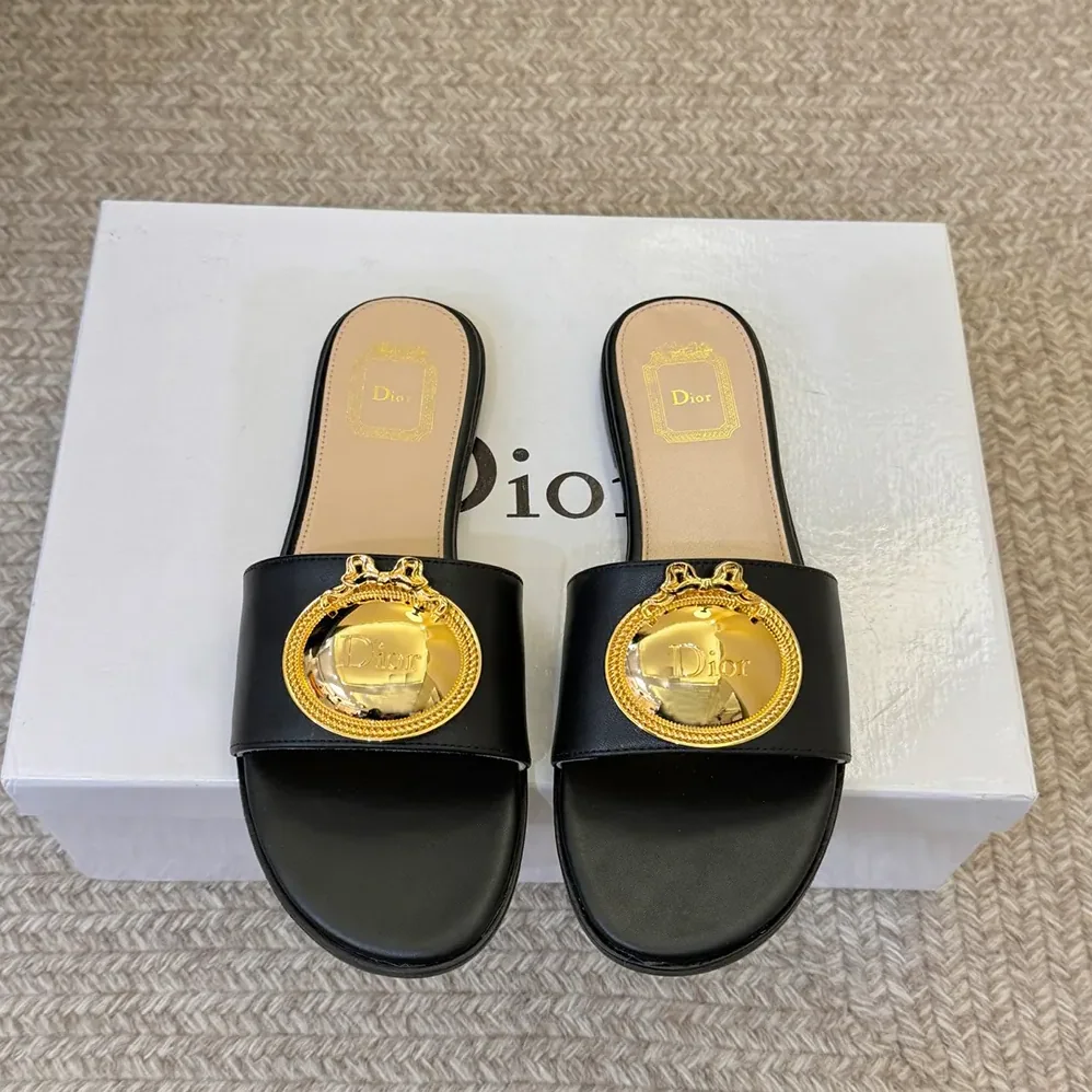 Dior Médaillon Buckle Slide Black Lambskin for Women Dior Médaillon Buckle Slide Black Lambskin for Women