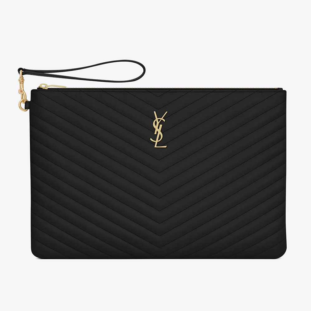 Saint Laurent YSL Monogram Document Holder in Matelasse Leather for Women in Black