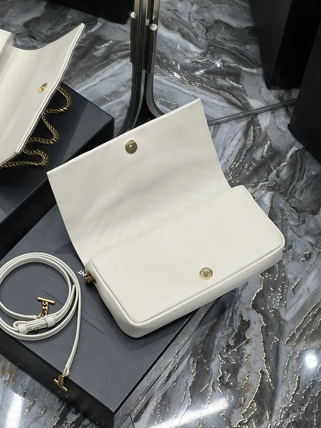 Saint Laurent Kata 99 Chain Bag White With Gold Hardware in YSL Saint Laurent Kata 99 Chain Bag White With Gold Hardware in YSL