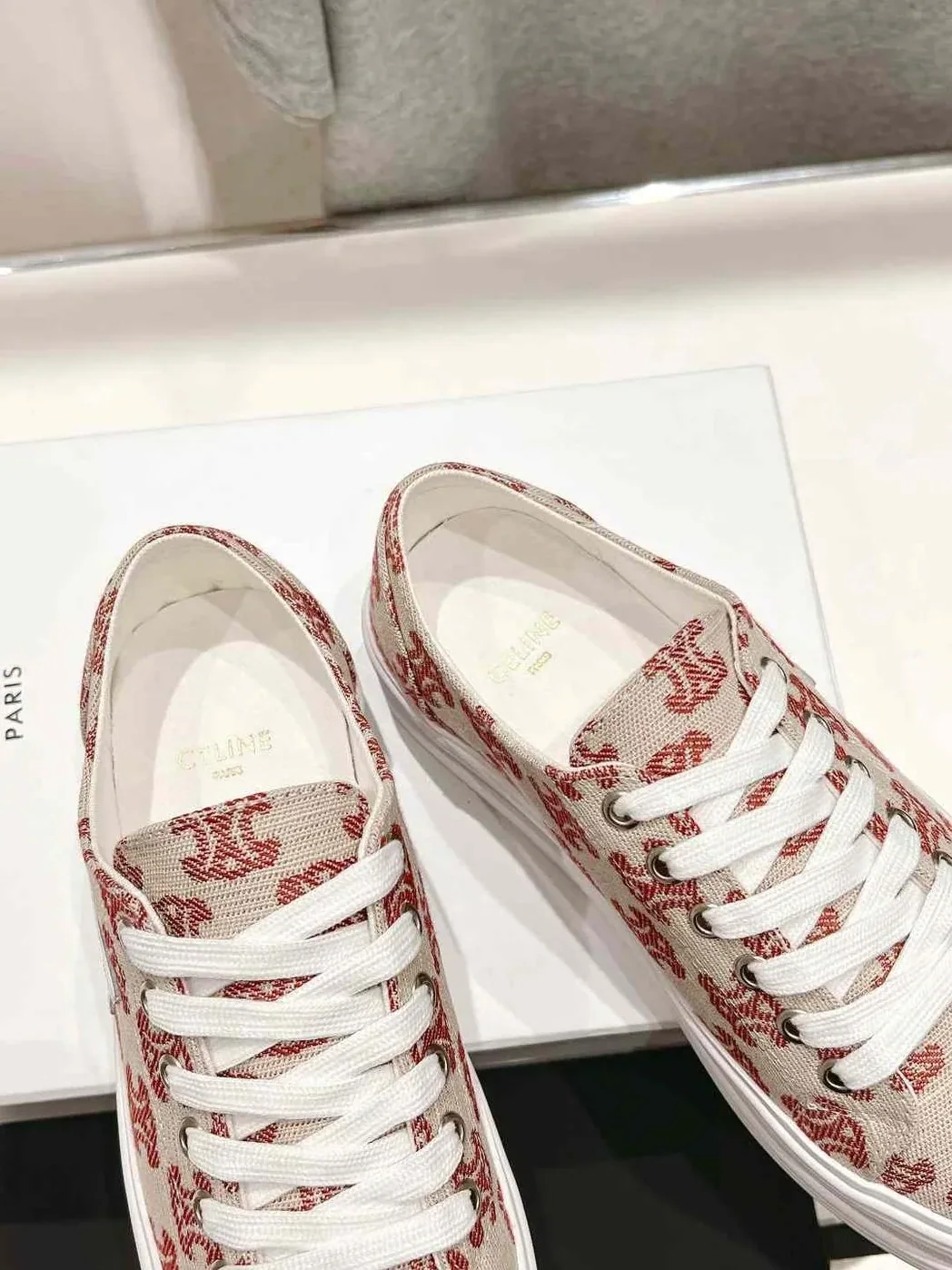 Celine Triomphe Sneakers In Canvas Red Celine Triomphe Sneakers In Canvas Red