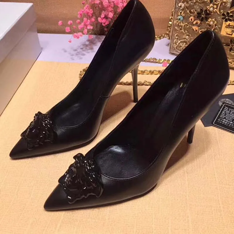 Versace Palazzo Leather Pumps Shoes Black for Women