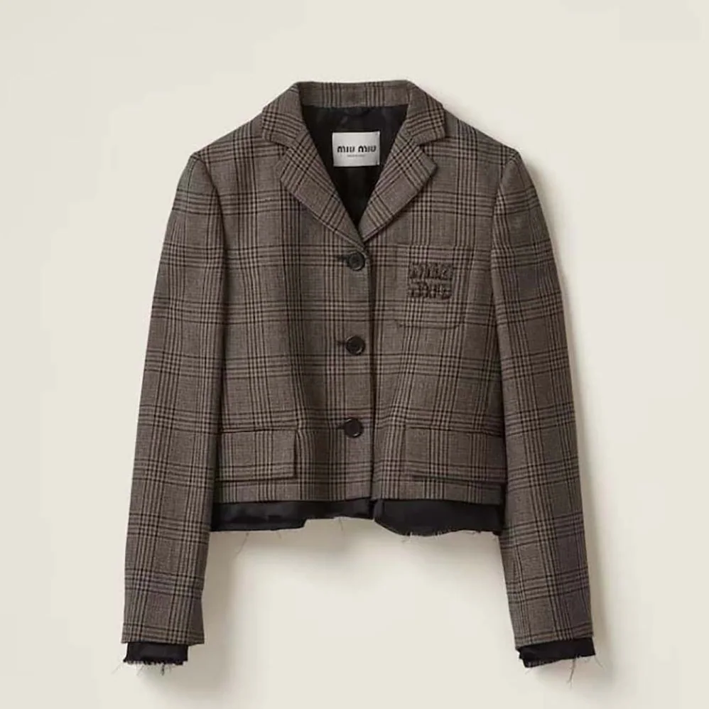 Miu Miu Single-breasted Prince of Wales Check Jacket for Women