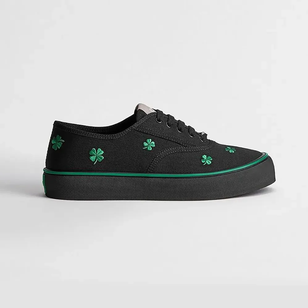 Dior Saltwind Sneaker Black Cotton Embroidered with Bright Green Dior Clover Motif for Unisex