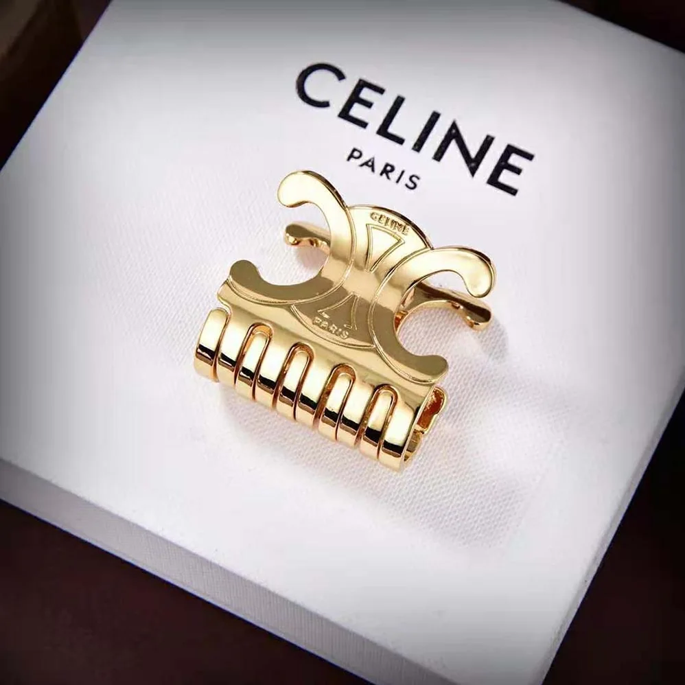 Celine Triomphe Medium Hair Claw in Zamak and Steel with Gold Finish for Women Celine Triomphe Medium Hair Claw in Zamak and Steel with Gold Finish for Women