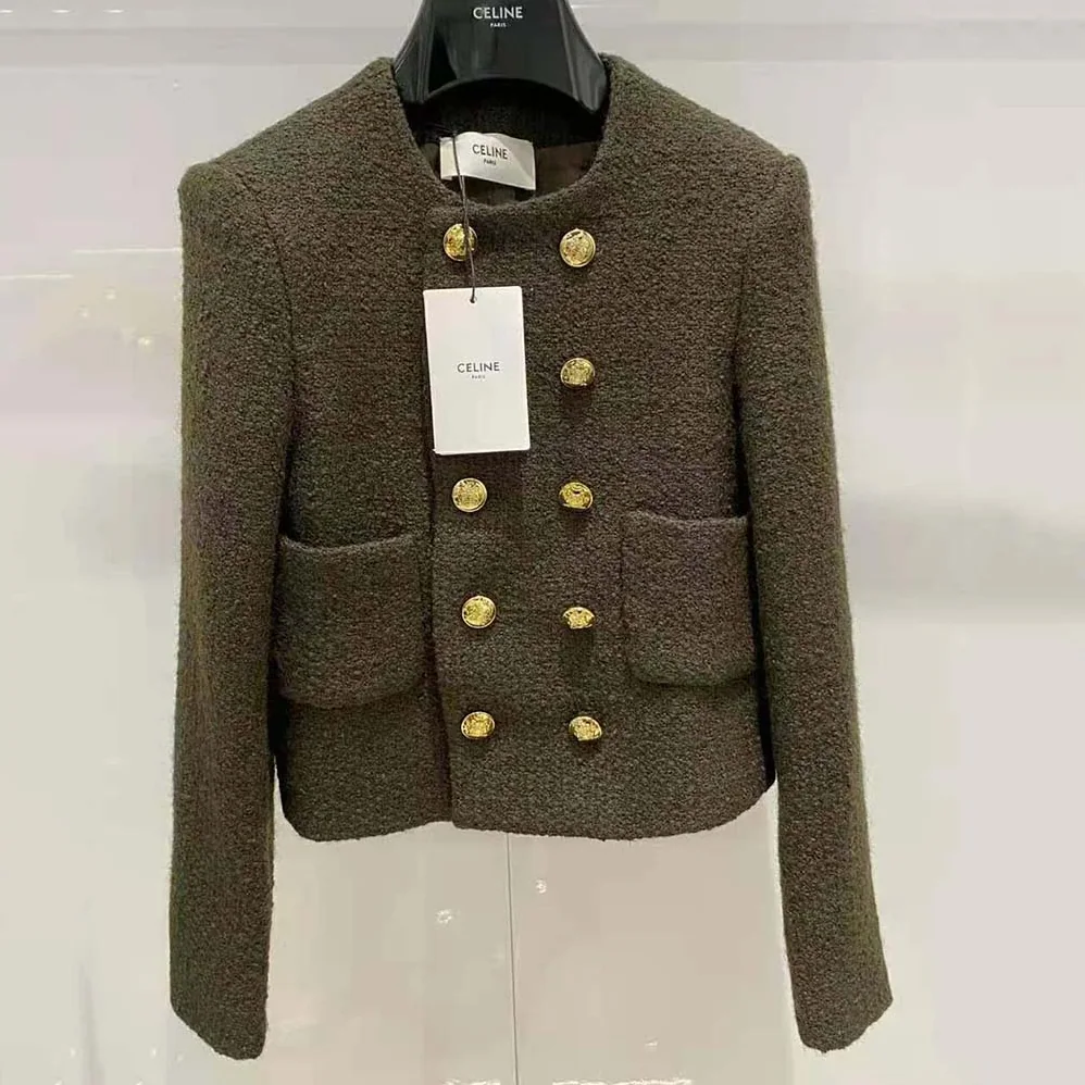 Celine Chasseur Jacket in Boucle Tweed for Women in Dark Green Celine Chasseur Jacket in Boucle Tweed for Women in Dark Green