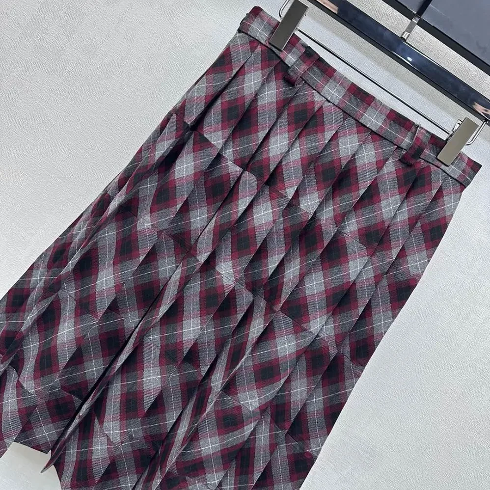 Prada Tartan Patchwork Midi Skirt for Women