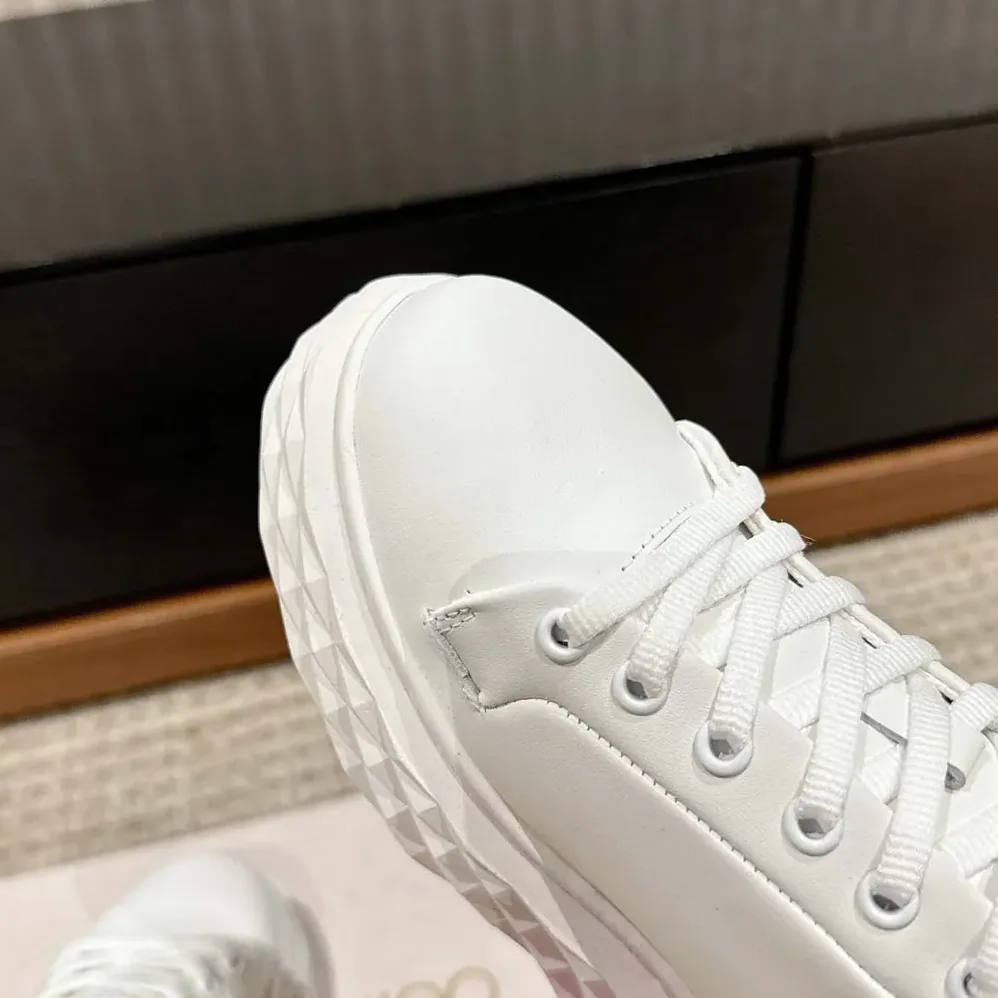 Jimmy Choo Diamond Maxi/F II White & Rose Nappa Leather Glitter Trainers for Women Jimmy Choo Diamond Maxi/F II White & Rose Nappa Leather Glitter Trainers for Women